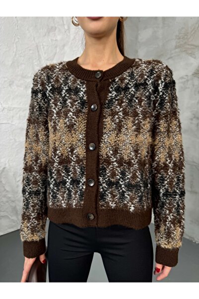 Elif Özbey Butik Brown Ethnic Patterned Cardigan