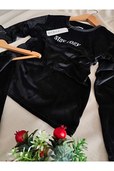 Mihra Siyah Kadife Kadın Pijama Takımı