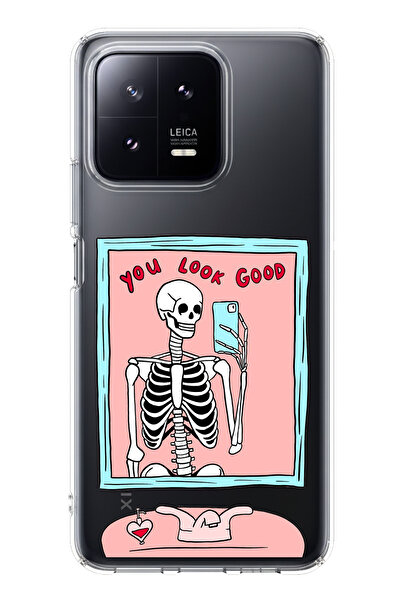 TechTree حافظة سيليكون متوافقة مع هاتف Xiaomi Mi 13 بتصميم هيكل عظمي B مطبوع