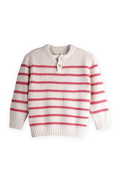 Cigit Striped Knitwear Sweater 2-8 Years Old Ecru-Salmon Striped