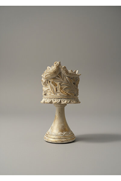 Hanlar Home Dekoratif Polyester Kuşlu Ayaklı Şamdan Mumluk Krem Eskitme 23X11...