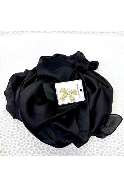 FashionForYou Silk & Shine gift set, with silk scarf and brooch, in window box, Black