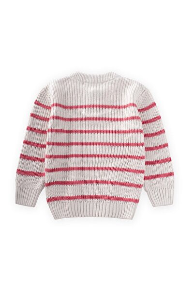 Cigit Striped Knitwear Sweater 2-8 Years Old Ecru-Salmon Striped