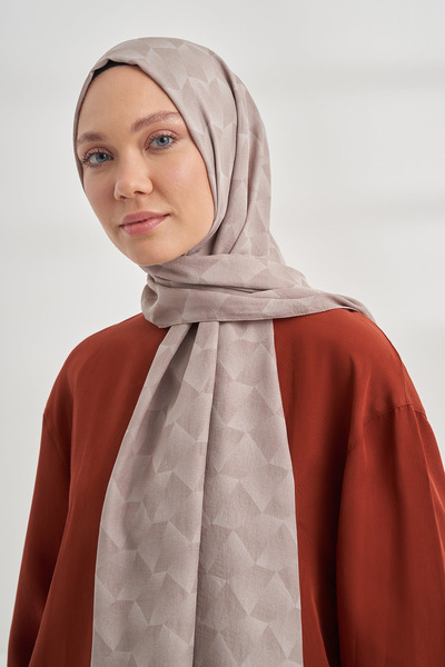 ARMANDA Geometrik desenli Cotton Monogram Şal - Açık Vizon