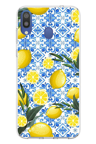 TechTree حافظة سيليكون متوافقة مع هاتف سامسونج جالاكسي M20 بلون ليموني مطبوع