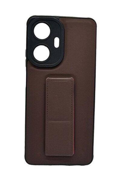 Generic Leather Back Cover With Holder For Realme C55 - Brown