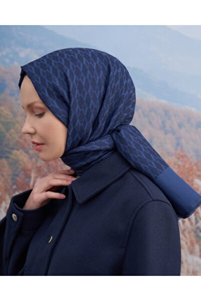 ARMANDA A desenli Cotton Monogram Şal - Lacivert
