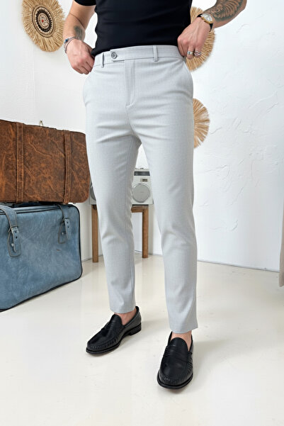 MENOFOURSWEAR Men's Regular-Fit Premium Quality Old Money Fabric Trousers Light Grey