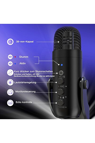 zealsound X66 USB Mikrofon – Stüdyo Kalitesinde Ses, (Gaming, Podcast, ASMR, Streaming) Seti