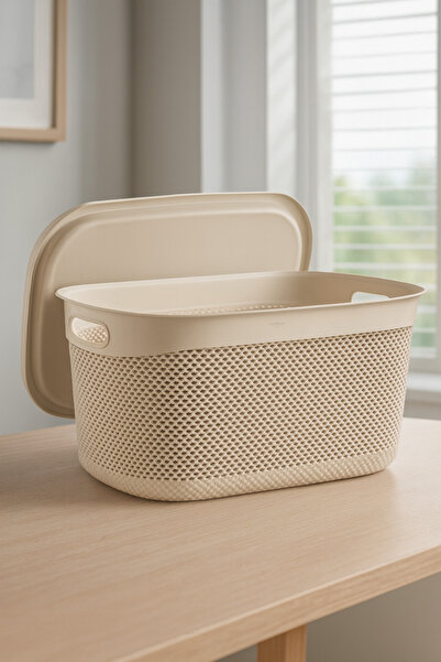 Melkan Home Multi-Purpose 9 Liter Storage Basket with Lid – Basket with Lid, Durable, Modern Design 33X24,2X16,5 cm