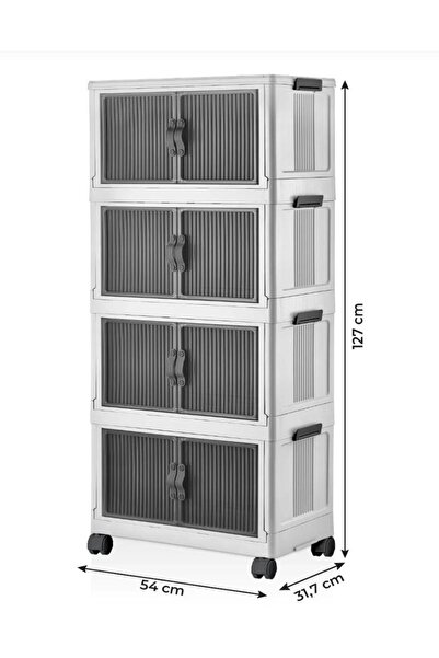 Zyra Design 4'lü Portatif Organizer Tekerlekli Dolap Çok Amaçlı Kapaklı Katla...