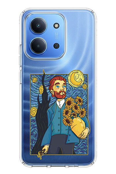 TechTree حافظة سيليكون مطبوع متوافقة مع تصميم فان جوخ بورتريه لهاتف ريدمي 15C