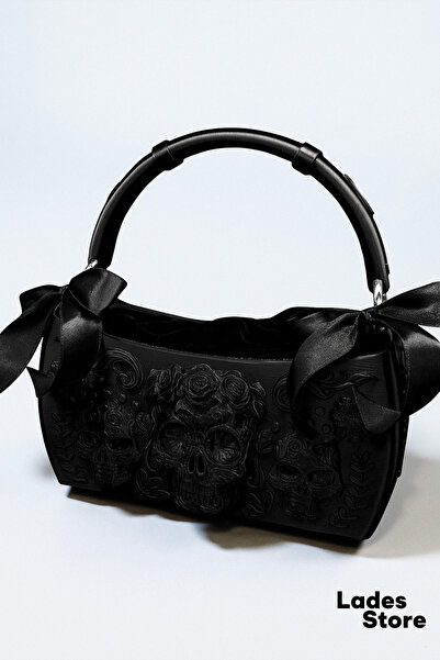 Lades حقيبة يد منقوشة على شكل جمجمة سوداء