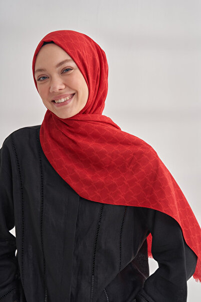 ARMANDA Zincir desenli Cotton Monogram Şal - Kırmızı