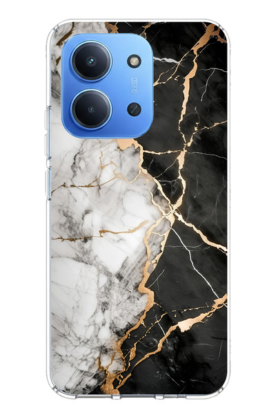 TechTree حافظة سيليكون متوافقة مع هاتف Redmi 15C باللون الأسود والأبيض الرخام...