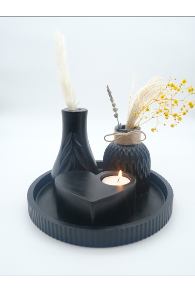 ATEŞLER HEDİYELİK مجموعة مزهريات زخرفية سوداء