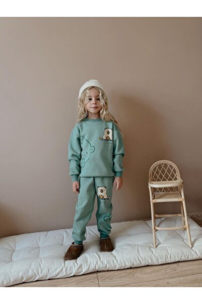 Patriko Girl's Capybara Printed Inner Layered 3-Ply Winter New Season Bottom and Top Set 3-10 Years Old