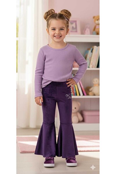 Şimo Butik Κοριτσίστικα γαλλικά βελούδινα φαρδιά κολάν καμπάνα OhLala Purple