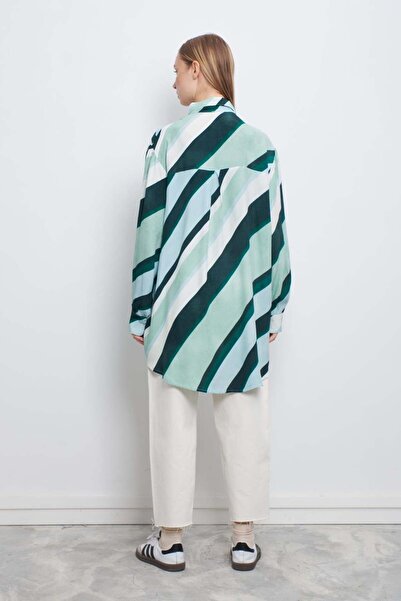 mavi limon Asimetrik Desen Oversize Gömlek