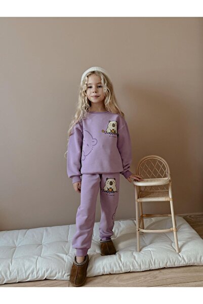 Patriko Girl's Capybara Printed Inner Layered 3-Ply Winter New Season Bottom and Top Set 3-10 Years Old