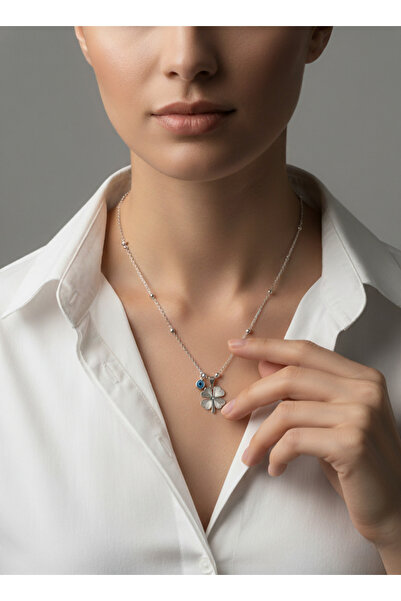 EFAYNU Evil Eye Beaded Clover Necklace |   Non-Tarnish Steel 45 cm Lucky Necklace Women's Jewelry