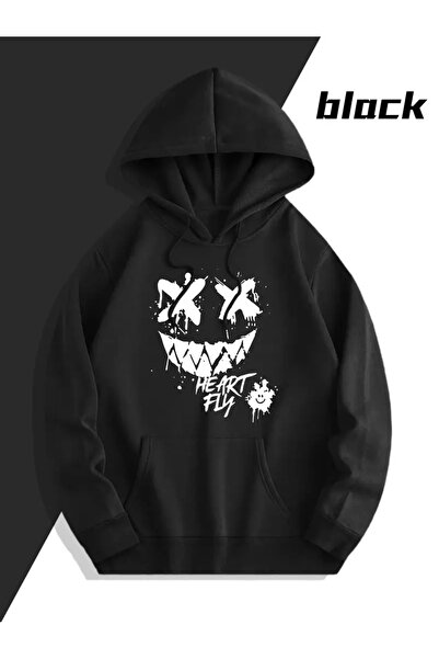 NEVERMIND Sevgili Kombini Oversized Hoodie – Heart Fly Gülüş Printed 3 Thread Unisex Sweatshirt 2-Pack