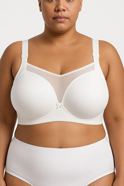 enmodaiçgiyim Білий бюстгальтер великого розміру з деталями з тюлю – без кісточок, з м'якою пінопластовою підкладкою