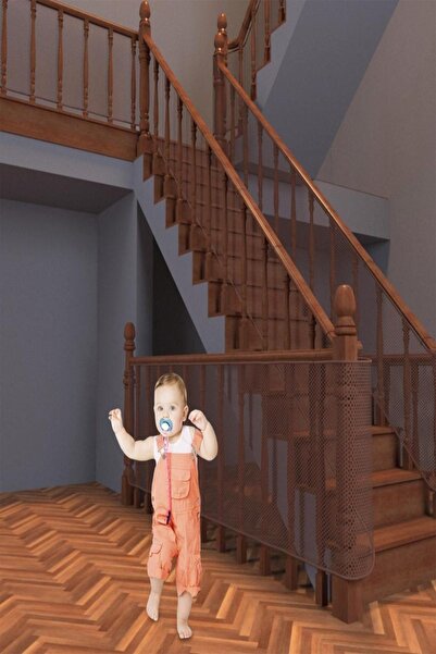 A&A Kahverengi Merdiven Güvenlik Filesi Balkon Korkuluk Filesi Güvenlik Kapısı Koruyucu 2.35mt X 75cm