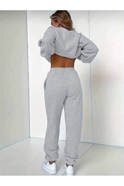 darkopia Unisex Men's Women's Unprinted Basic Printed Oversized 3 Thread Crew Neck Tracksuit Set