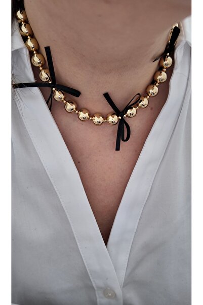 By Selen Suyolcu Brass Topuk Necklace with Bow Detail