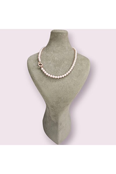 Sln Gümüş Gemici Klipsli Pembe Renk İnci Kolye