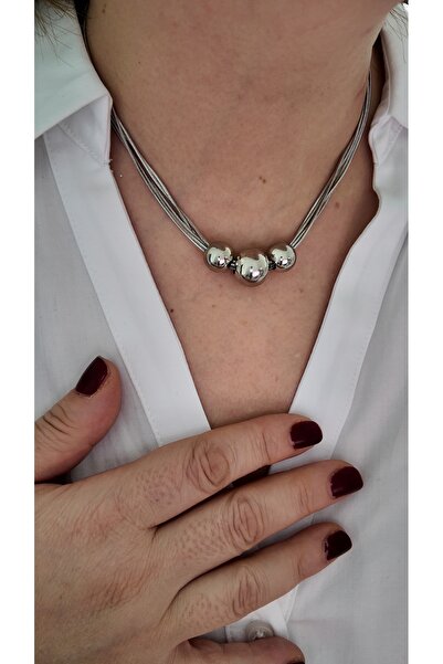 By Selen Suyolcu Steel Vip Series 3-Piece Ball Multi Chain Model Women's Neck...