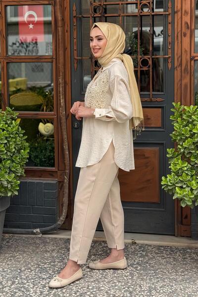 Moodbasic ÖRGÜ DETAYLI İŞLEME CUPRA GÖMLEK