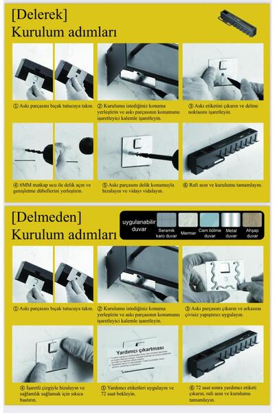 Alışveriş Kapısı 50 cm Mutfak Rafı Askılık Duvara Monte Kendinden Yapışkanlı Düzenleyici Delmeden Montaj