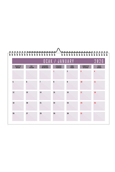 GenelTedarik 2026 A4 YATAY MASAÜSTÜ VE DUVAR AYLIK PLANLAMA TAKVİM DEFTER