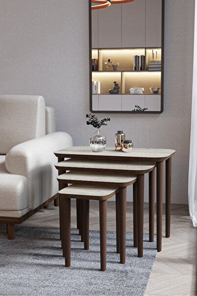 FAYMEND VİOLA 4lü Dörtlü Mdf Ahşap Zigon Sehpa - TRAVERTEN