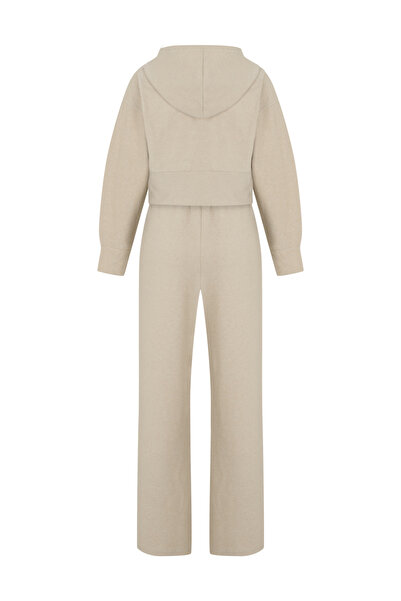 veres Liva Beige Hooded Cardigan and Sweatpants Thick Bottom-Top Set