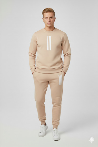 NİCE Unisex-Men's Line Patterned Bottom Top Set Men/Women Hooded