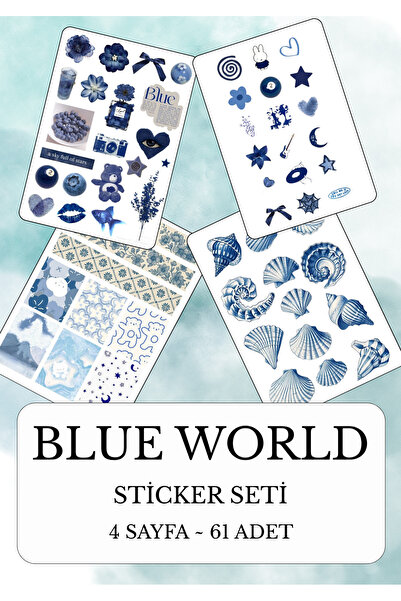 ANSHA CRAFTS "BLUE WORLD" Mavi Temalı Sticker Seti- Ajanda, Defter, Bullet Jo...