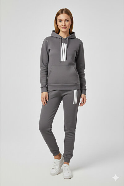 NİCE Unisex Line Patterned Bottom Top Set Men/Women Hooded