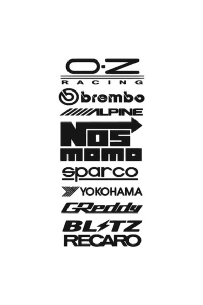 Oracal Set 10 stickere usa masina, Sponsor, OZ, Brembo, Nos, Momo Sparco, Yokohama, Recaro, negru, 50x23cm