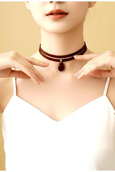 LADYMİRAGE Real Leather Agate Stone Choker Necklace