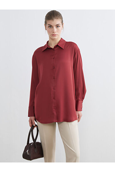 LC Waikiki Burgundy Satin Women's Shirt Tunic