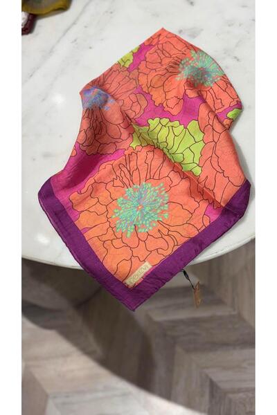 ipekevi Desenli Tensel Eşarp Şeftali Fuşya