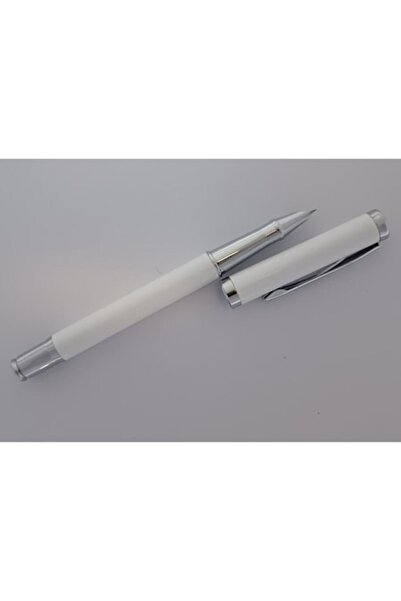 Ecada Stilou metalic alb lucios, penita ascunsa, cu convertor sau patron de c...