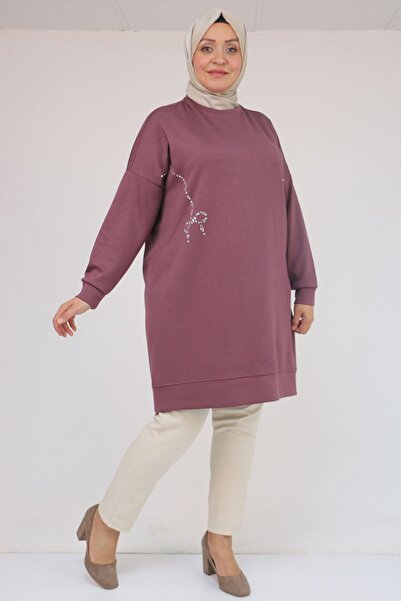 Eslina 58165 Plus Size Modal Tunic with Stone Print Detail - Dusty Rose