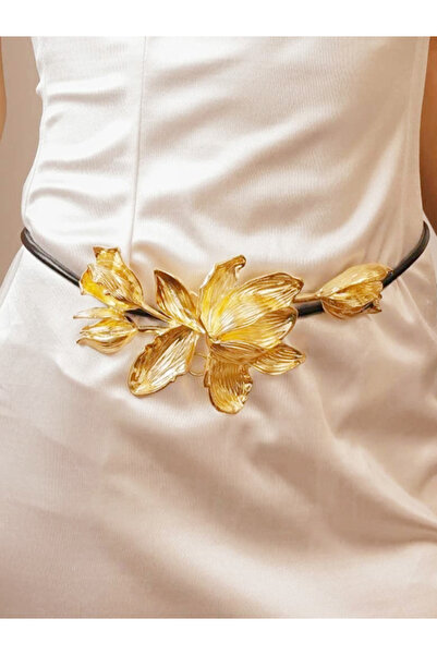 SEMUME Z.A.R.A. Büyük Altın Çiçek Kordonlu Ayarlanabilir Kemer