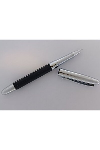 Ecada Stilou metalic Ecada, corp imbracat in piele neagra si capac argintiu l...