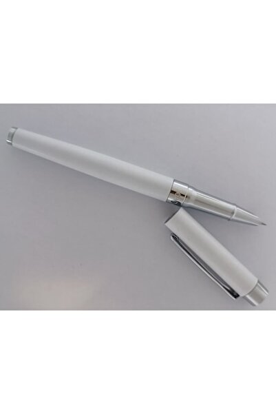 Ecada Stilou metalic Ecada, penita iridium ascunsa, culoare corp alb mat orna...