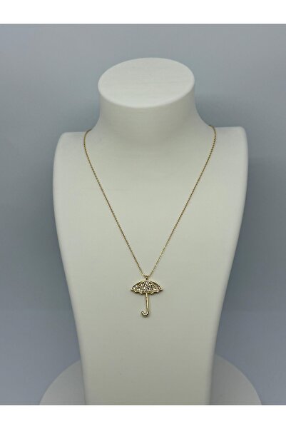 hediyesepetinde قلادة على شكل مظلة ذهبية مع تفاصيل حجرية - فولاذ لا يسود 🌟